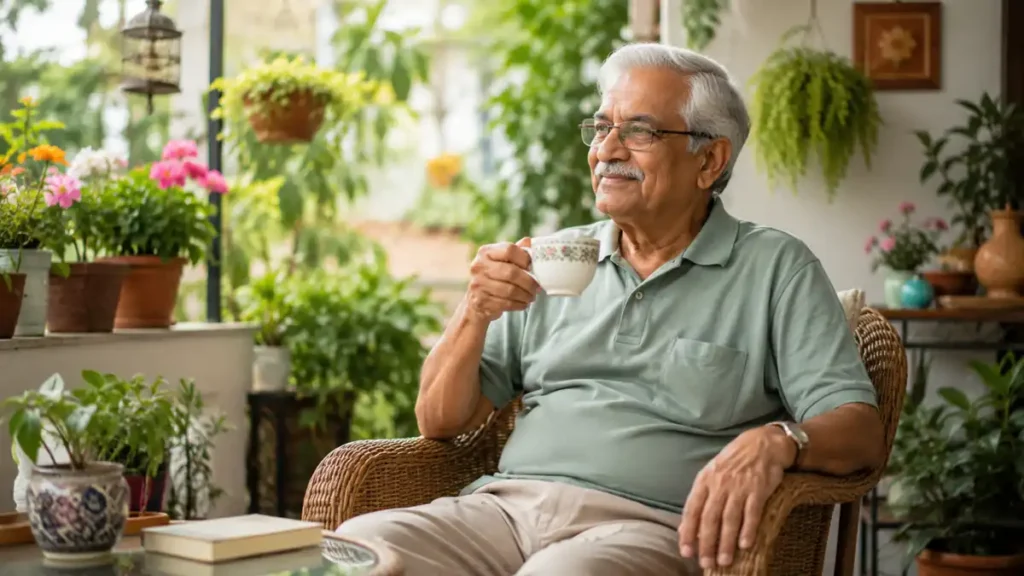 Senior man enjoying retirement at home in his garden.